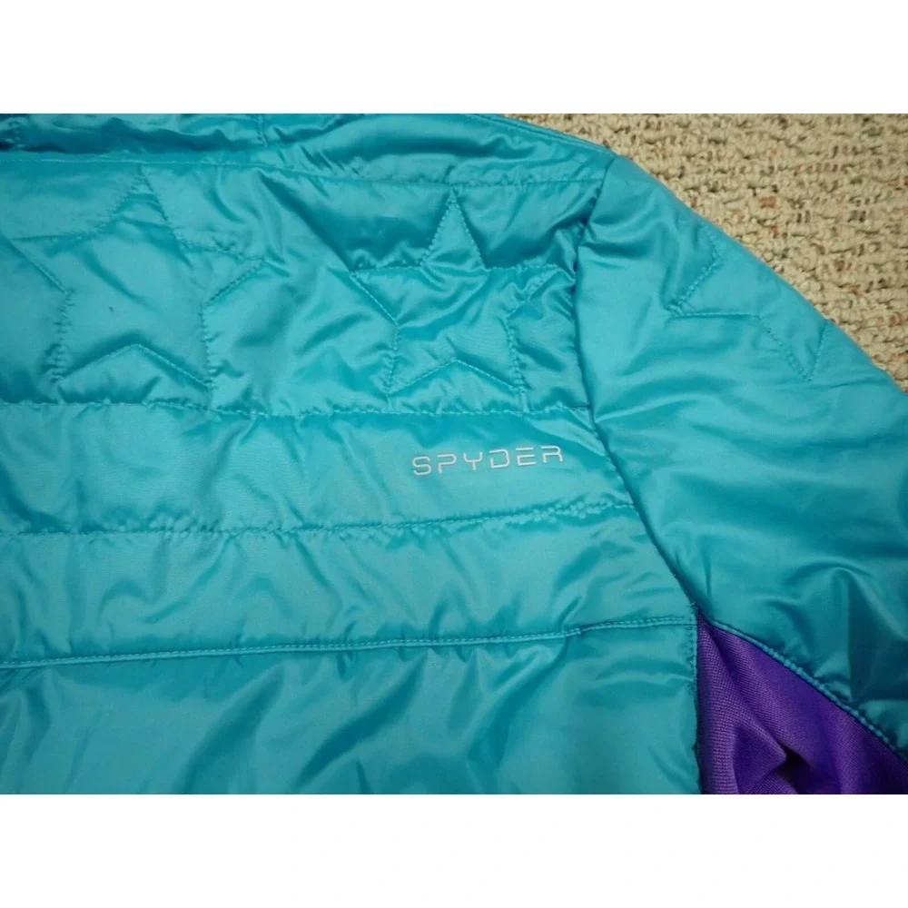 Spyder Puffer Jacket Girls Size M 10/12 Teal Purple Excellent‎ Hooded Insulated